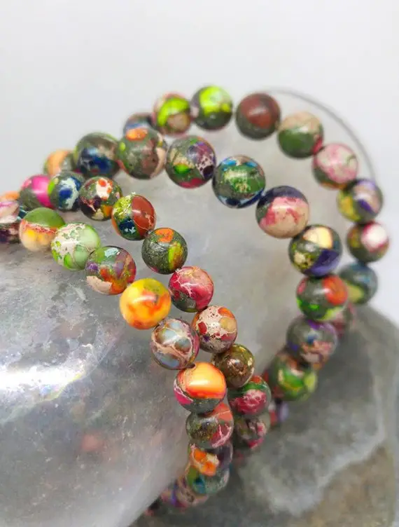 4 X Imperial Rainbow Jasper Round Beads / Jasper Gemstone Beads / Marble  Jasper Beads / Gemstone Beads  / 4 Beads