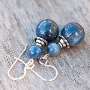 Shop Kyanite Jewelry! Blue Kyanite Earrings, Denim Blue Natural Stone Earrings, 925 Sterling Silver Ear Wires, Chakra Stone | Natural genuine Kyanite jewelry. Buy crystal jewelry, handmade handcrafted artisan jewelry for women.  Unique handmade gift ideas. #jewelry #beadedjewelry #beadedjewelry #gift #shopping #handmadejewelry #fashion #style #product #jewelry #affiliate #ad