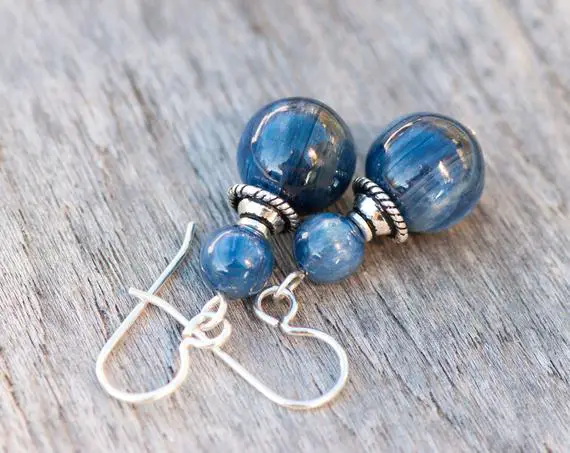 Blue Kyanite Earrings, Denim Blue Natural Stone Earrings, 925 Sterling Silver Ear Wires, Chakra Stone