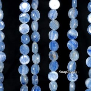 Shop Kyanite Round Beads! 8mm Blue Kyanite Gemstone Blue Grade A Flat Round Circle 8mm Loose Beads 7 inch Half Strand (90143797-175) | Natural genuine round Kyanite beads for beading and jewelry making.  #jewelry #beads #beadedjewelry #diyjewelry #jewelrymaking #beadstore #beading #affiliate #ad