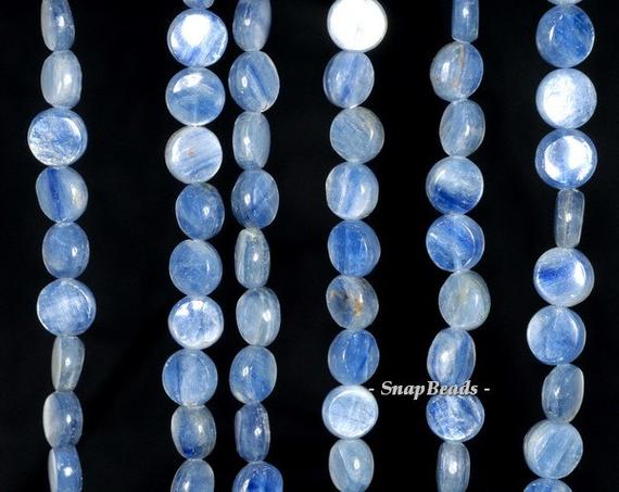 8mm Blue Kyanite Gemstone Blue Grade A Flat Round Circle 8mm Loose Beads 7 Inch Half Strand (90143797-175)