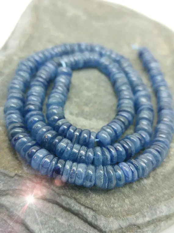Natural Blue Kyanite Round Smooth Heishi Beads 5-6mm  Blue Gemstone Spacer Beads Kyanite Gemstone Round Beads Kyanite Jewellery / 5 Beads