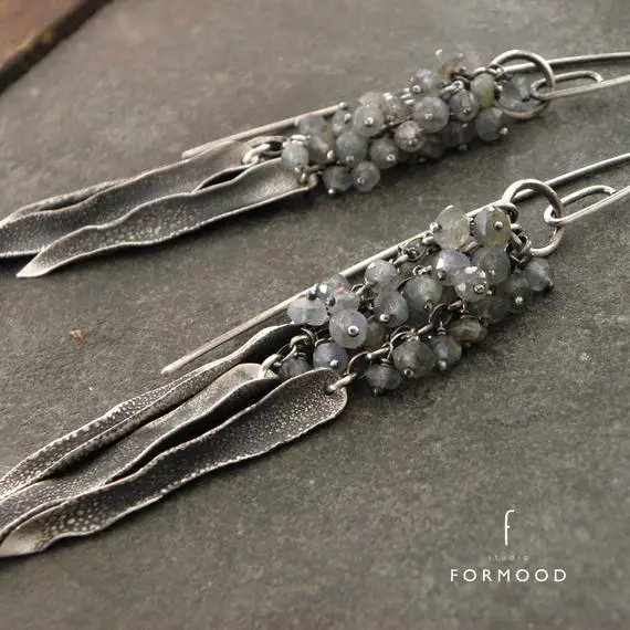 Sterling Silver And  Labradorite - Long Earrings