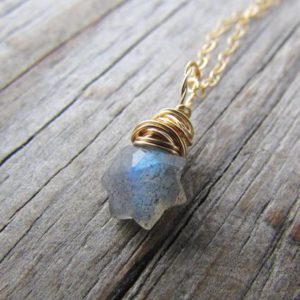 Shop Labradorite Pendants! Labradorite Pendant, tiny faceted stone star, wire wrapped, gold labradorite necklace | Natural genuine Labradorite pendants. Buy crystal jewelry, handmade handcrafted artisan jewelry for women.  Unique handmade gift ideas. #jewelry #beadedpendants #beadedjewelry #gift #shopping #handmadejewelry #fashion #style #product #pendants #affiliate #ad