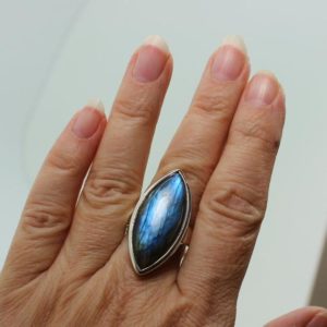 Shop Labradorite Rings! Size 12 !! Big blue Labradorite marquise shape ring set on 925 sterling silver bezel amazing quality design on a solid silver mount | Natural genuine Labradorite rings, simple unique handcrafted gemstone rings. #rings #jewelry #shopping #gift #handmade #fashion #style #affiliate #ad