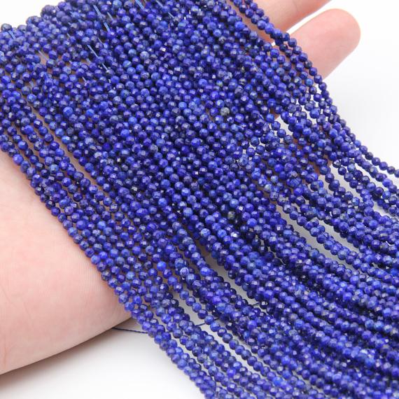 Natural Lapis Lazuli Faceted Round Beads,semi Precious Stone Beads,2mm/3mm/4mm Gemstone Beads,loose Jewelry Beads,full 15.3 Inch Strand.