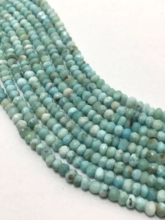 Aaa Natural Larimar Micro Faceted Rondelle Beads.blue Larimar Rondelle Shape Beads,larimar Beads Strand 13",larimar Beads For Jewelry Making