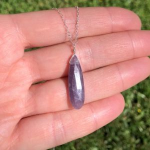 Crystal necklace, lepidolite necklace, purple stone, mineral necklace – a teardrop purple lepidolite crystal on a sterling silver chain | Natural genuine Lepidolite necklaces. Buy crystal jewelry, handmade handcrafted artisan jewelry for women.  Unique handmade gift ideas. #jewelry #beadednecklaces #beadedjewelry #gift #shopping #handmadejewelry #fashion #style #product #necklaces #affiliate #ad