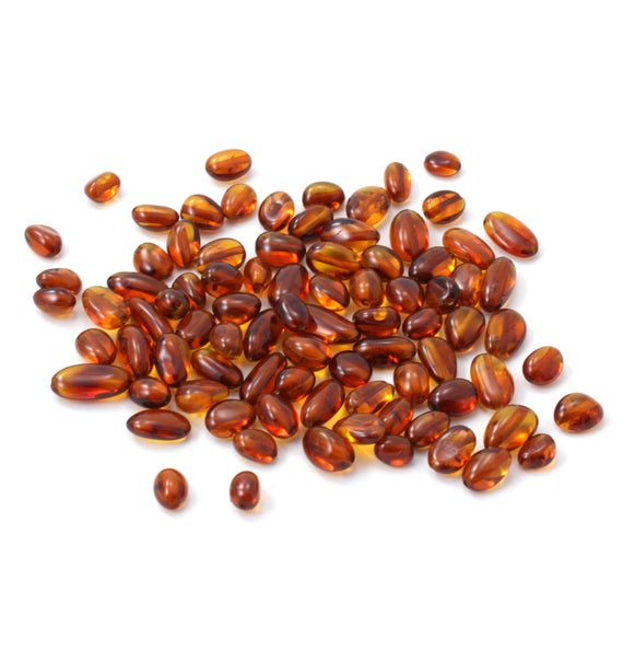 Loose Amber Beads, Drilled, Polished Cognac Color, Bean Shape, Tiptopeco | Jantárové Korálky | Jantarne Kroglice