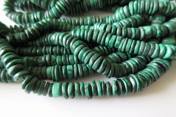 Malachite Tyre Beads Necklace, Natural Malachite Round Heishi Beads, 6mm To 13mm Beads, Sold As 9 Inch Strand/18 Inch Strand, Sku-2580