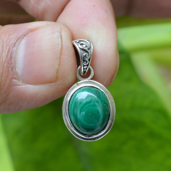 Green Malachite Pendant | 925 Sterling Silver Pendant | 10x12 Mm Oval Malachite Pendant | Women Pendant Necklace | Gemstone Pendant