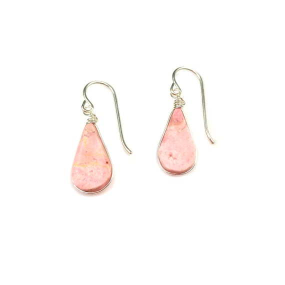 Rhodonite Earrings | Pink Stone Earrings | Mom Gift | Mother's Day Pink Gem Earrings | Rhodonite Jewelry | Silver Stone Earrings For Women