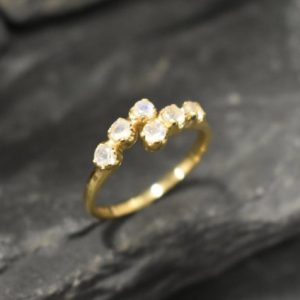 Shop Moonstone Rings! Gold Moonstone Band, Moonstone Band, Natural Moonstone, June Birthstone, Gold Asymmetric Ring, Moonstone Ring, Vintage Ring, 925 Silver Ring | Natural genuine Moonstone rings, simple unique handcrafted gemstone rings. #rings #jewelry #shopping #gift #handmade #fashion #style #affiliate #ad