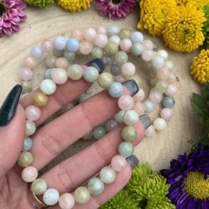 Sunshinegems Natural Rose Quartz Gemstone Beads Dainty Bracelets Jewelry for Women Energy Healing Crystals Chain 8 inch 