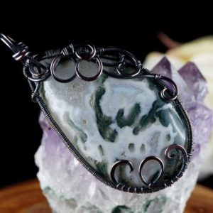 Shop Moss Agate Pendants! Pendant with Moss Agate gift for her gift for mom, patinated copper wire jewellery for women, gift for sister, with 55 cm leather strap | Natural genuine Moss Agate pendants. Buy crystal jewelry, handmade handcrafted artisan jewelry for women.  Unique handmade gift ideas. #jewelry #beadedpendants #beadedjewelry #gift #shopping #handmadejewelry #fashion #style #product #pendants #affiliate #ad