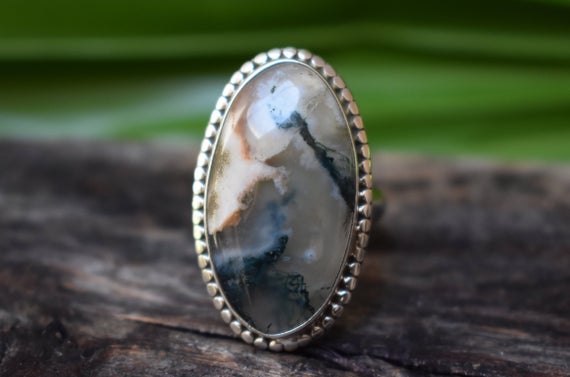 Natural Moss Agate Ring-925 Silver Ring,oval Shape Ring,moss Agate Ring-natural Agate Ring-handmade Ring-ring For Women-design Ring