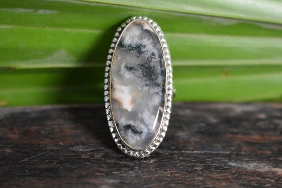 Natural Moss Agate Ring,mioss Agate Ring,925 Silver Ring,natural Moss Agate Ring,ring For Women,natural Agate Ring,oval Shape Ring