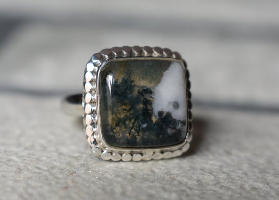 925 Silver Moss Agate Ring-natural Moss Agate Ring-agate Ring-rare Moss Agate Ringnatural Agate Ring-handmade Ring-design Ring