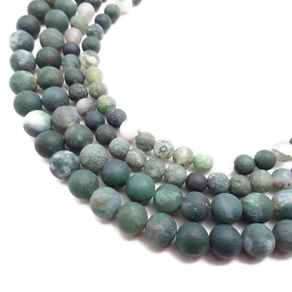 Natural Green Moss Agate Matte Round Beads Size 6mm 8mm 10mm 15.5" Strand
