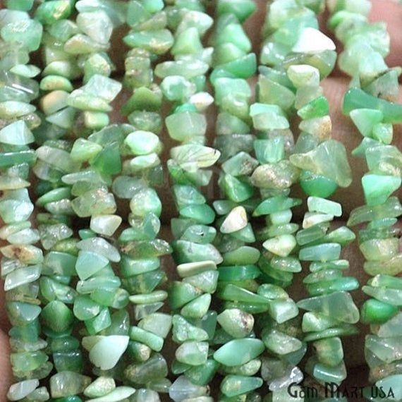 Chrysoprase Chip Beads, 34 Inch, Natural Chip Strands, Drilled Strung Nugget Beads, 3-7mm, Polished, Gemmartusa (chcp-70001)
