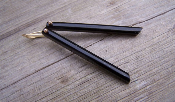 Obsidian Stick Pinned With Solid 14k Gold  Earwire