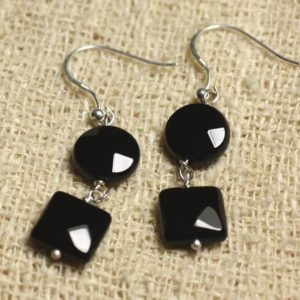 Shop Onyx Earrings! Boucles oreilles Argent 925 – Onyx Noir Palets et Carrés facettés 10mm | Natural genuine Onyx earrings. Buy crystal jewelry, handmade handcrafted artisan jewelry for women.  Unique handmade gift ideas. #jewelry #beadedearrings #beadedjewelry #gift #shopping #handmadejewelry #fashion #style #product #earrings #affiliate #ad