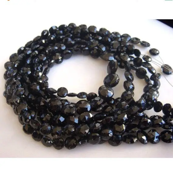 7mm Black Onyx Faceted Coins, Black Onyx Coins, Black Onyx Beads For Jewelry, Round Coind Beads 14 Inch Strand (1st To 5st Options)