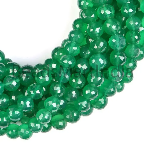 Green Onyx Faceted Round Indian Cut Beads, Green Onyx Beads, Green Onyx Faceted Round(6-9mm) Cut Beads, Green Onyx Wholesale Beads