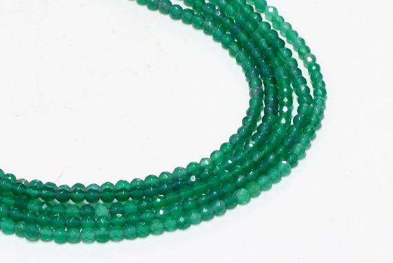 Gu-0615-1 - Green Onyx Faceted Round Beads - Gemstone Beads - 4mm - Full 16" Strand