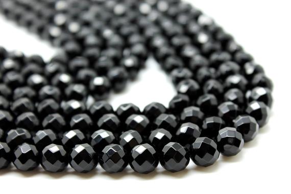 Round Gemstone Beads,black Onyx Beads,loose Beads,loose Gemstones,black Beads,round Faceted Beads,faceted Gems,aa Quality - 16" Strand