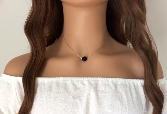 Black Onyx Choker Necklace 14k Gold Filled - Dainty Necklace