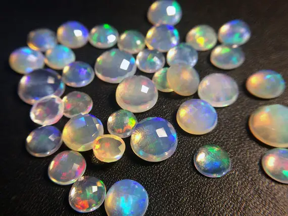 5-7mm Ethiopian Opal Round Rose Cut Flat Back Cabochons, Natural Rare Ethiopian Opal Round Cabochon, Opal For Jewelry (5pcs To 10pcs Option)