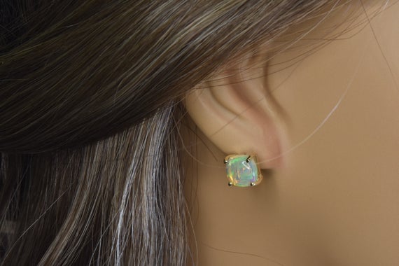 3ct Opal Stud Earrings In 14k Gold | Solid 14k Gold | Fine Jewelry | Free Shipping | October Birthstone | Opal Earrings | Ethiopian Opal