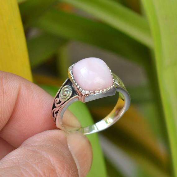New Year Sale Pink Opal Ring, Oxidized Rings, 925 Silver Rings, 10x12 Mm Square Pink Opal Ring, Gemstone Ring, Opal Silver Ring, Opal Ring
