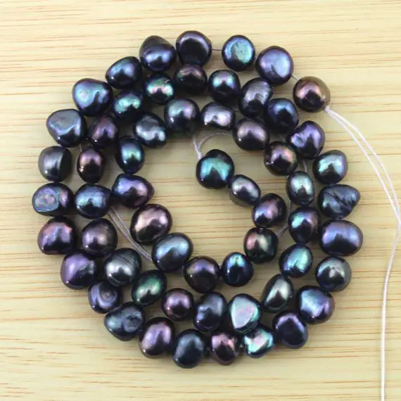 6-7mm Peacock Black Pearl Beads,nugget Freshwater Pearl Beads, Baroque Pearls,loose Pearl Beads,pearl For Diy Jewelry-60pcs-15 Inches--fs91