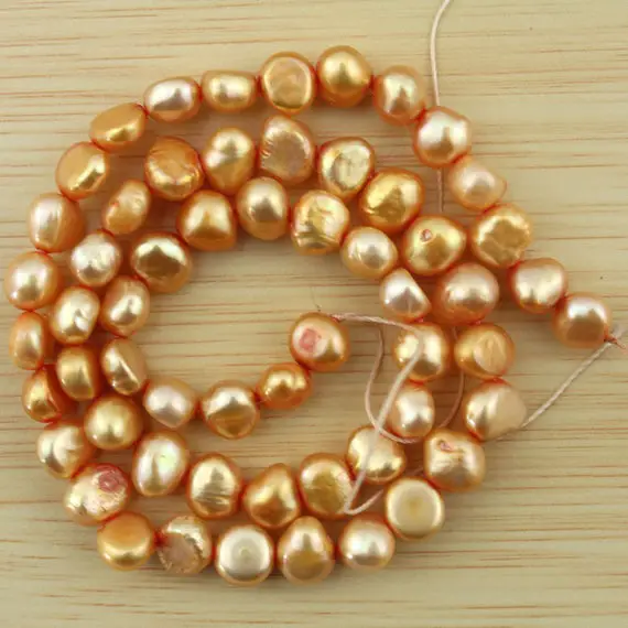 6-7mm Nugget Orange Pearl Beads,full Strand Freshwater Cultured Pearl Beads, Aroque Pearl  Beads For Jewelry Necklace--60pcs-15 Inches--fs83