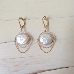 Pearl Earrings Fresh Water Pearl Earring Coin Pearl Earring June Birthstone Natural Pearl | Natural genuine Gemstone jewelry. Buy crystal jewelry, handmade handcrafted artisan jewelry for women.  Unique handmade gift ideas. #jewelry #beadedjewelry #beadedjewelry #gift #shopping #handmadejewelry #fashion #style #product #jewelry #affiliate #ad