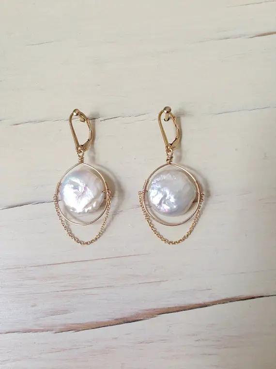Pearl Earrings Fresh Water Pearl Earring Coin Pearl Earring June Birthstone Natural Pearl