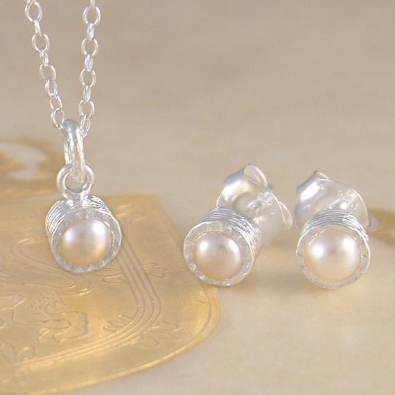 Freshwater Pearl Sterling Silver Jewelry Set, Pearl Jewelry Set, Pearl Necklace, Pearl Earrings, Bridesmaid Jewelry Set, Anniversary Gift