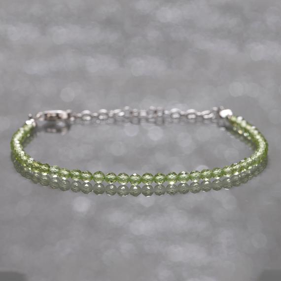 Natural Peridot Bracelet, Beaded Round Bracelet, 925 Sterling Silver Chain Jewelry, Green Peridot Beads Bracelet, August Birthstone Bracelet