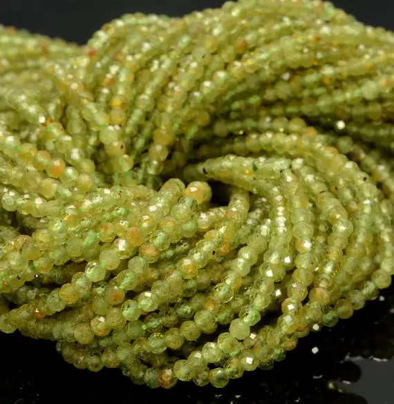 3x2mm Peridot Gemstone Grade A Micro Faceted Rondelle Beads 15.5 Inch Full Strand Bulk Lot 1,2,6,12 And 50(80006541-a205)