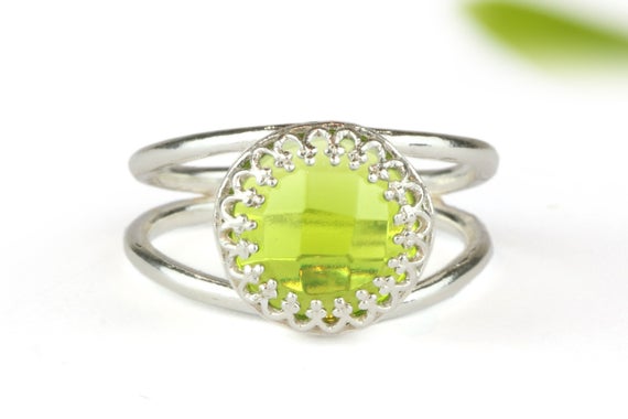Green Peridot Ring · August Birthstone Ring · Delicate Cocktail Ring · Solitaire Rings · Sterling Silver Ring · Gemstone Rings