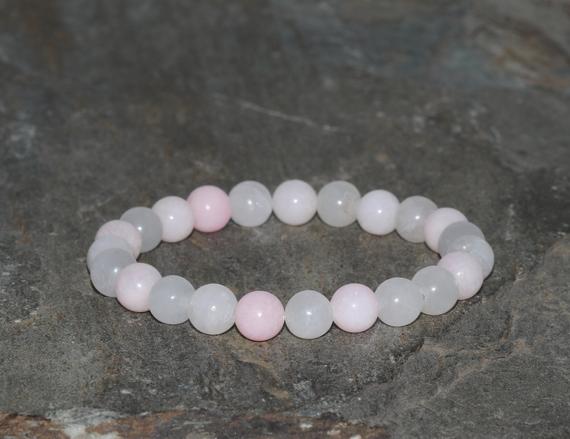 Soft Pink Calcite Bracelet, 8mm Round Beads Natural Blue Gemstone Bracelet, Yoga Gemstone Bracelet, Gift Jewelry, Grade Aa Wrist Mala Beads
