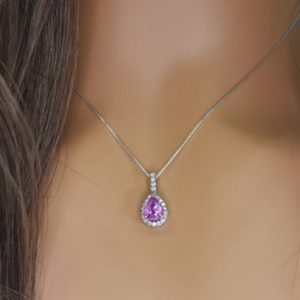 Shop Pink Sapphire Pendants! Natural Pink Sapphire and Diamond Pendant in 14k Gold | Solid 14k Gold | Fine Jewelry | Free Shipping | Natural genuine Pink Sapphire pendants. Buy crystal jewelry, handmade handcrafted artisan jewelry for women.  Unique handmade gift ideas. #jewelry #beadedpendants #beadedjewelry #gift #shopping #handmadejewelry #fashion #style #product #pendants #affiliate #ad