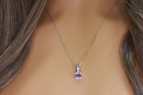 Natural Pink Sapphire And Diamond Pendant In 14k Gold | Solid 14k Gold | Fine Jewelry | Free Shipping