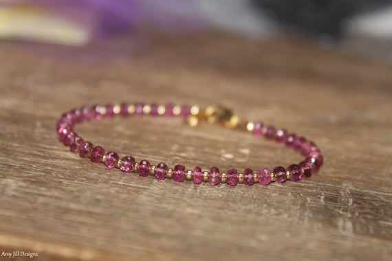 Pink Tourmaline Bracelet, Shaded Ombre Pink Tourmaline Jewelry, October Birthstone, Gemstone Jewelry, Gold Or Silver Beads