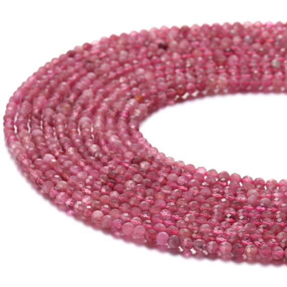 Natural Pink Tourmaline Faceted Round Beads 2mm 3mm 4mm 5mm 15.5" Strand