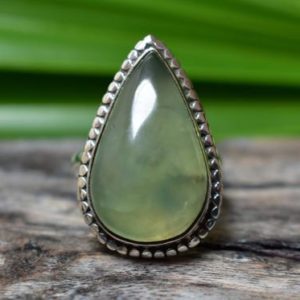 Shop Prehnite Rings! 925 silver natural prehnite ring-green prehnite ring-silver ring-ring for women-prehnite ring | Natural genuine Prehnite rings, simple unique handcrafted gemstone rings. #rings #jewelry #shopping #gift #handmade #fashion #style #affiliate #ad
