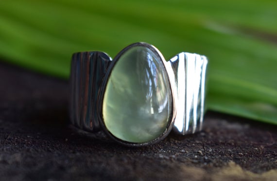 Natural Green Prehnite Mens Ring-prehnite Unisex Ring-925 Silver Natural Prehnite Ring-green Prehnite Ring-silver Ring-prehnite Ring