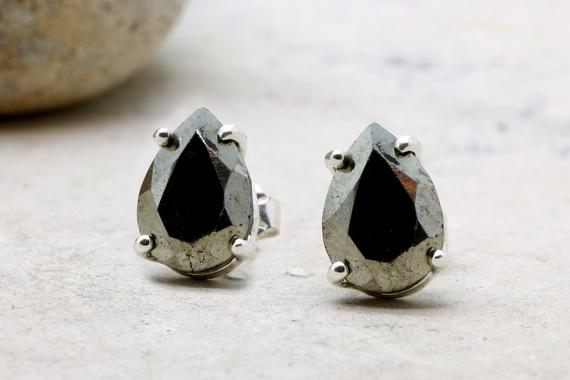 Iron Pyrite Earrings · Grey Stud Earrings · 925 Silver Post Earrings · 925 Silver Earrings · Sterling Silver Gift Earrings · Stone Earrings